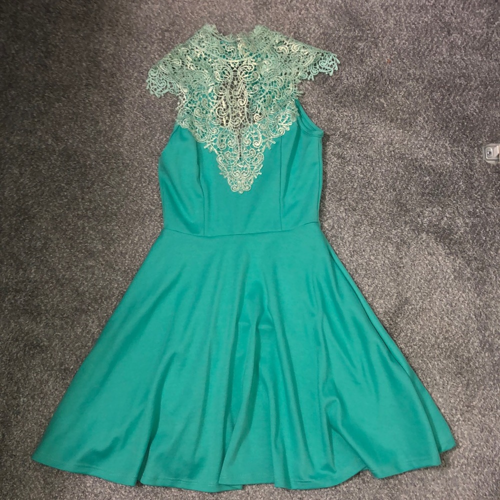 Love Culture Teal skater dress with metallic embellishment